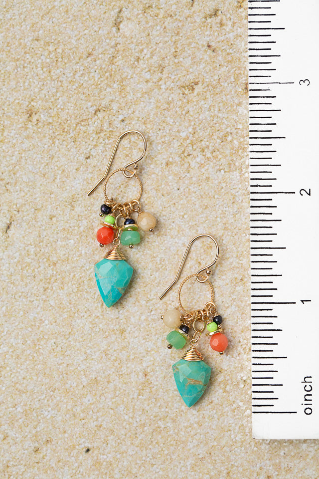 Caribbean Freshwater Pearl, Jasper, Chrysoprase With Turquoise Cluster Earrings