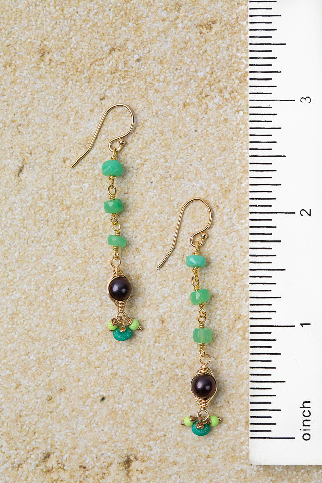 Caribbean Chrysoprase, Jasper With Freshwater Pearl Cluster Earrings