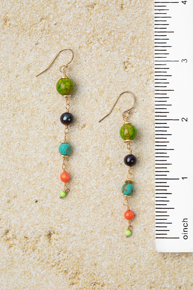 Caribbean Freshwater Pearl With Turquoise Dangle Earrings