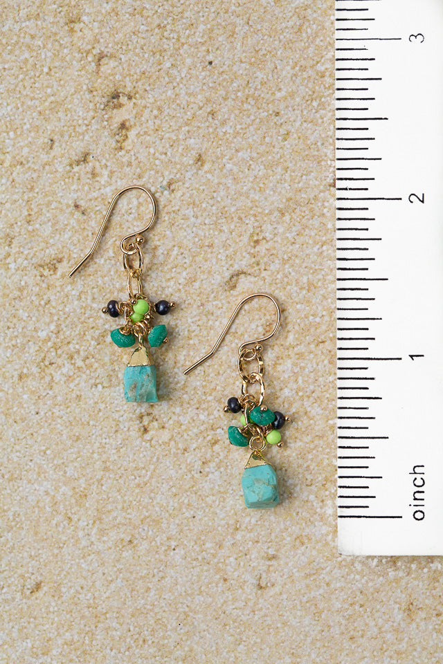 Caribbean Freshwater Pearl, Jade With Turquoise Cluster Earrings