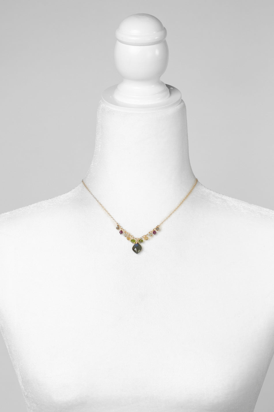 Celebrate 14.5-16.5" Labradorite Briolette With Peridot, Ruby, Citrine, And Aquamarine Cluster Necklace