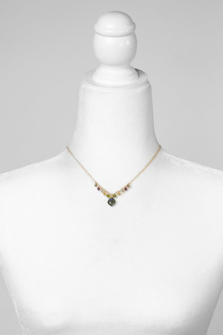 Celebrate 14.5-16.5" Labradorite Briolette With Peridot, Ruby, Citrine, And Aquamarine Cluster Necklace