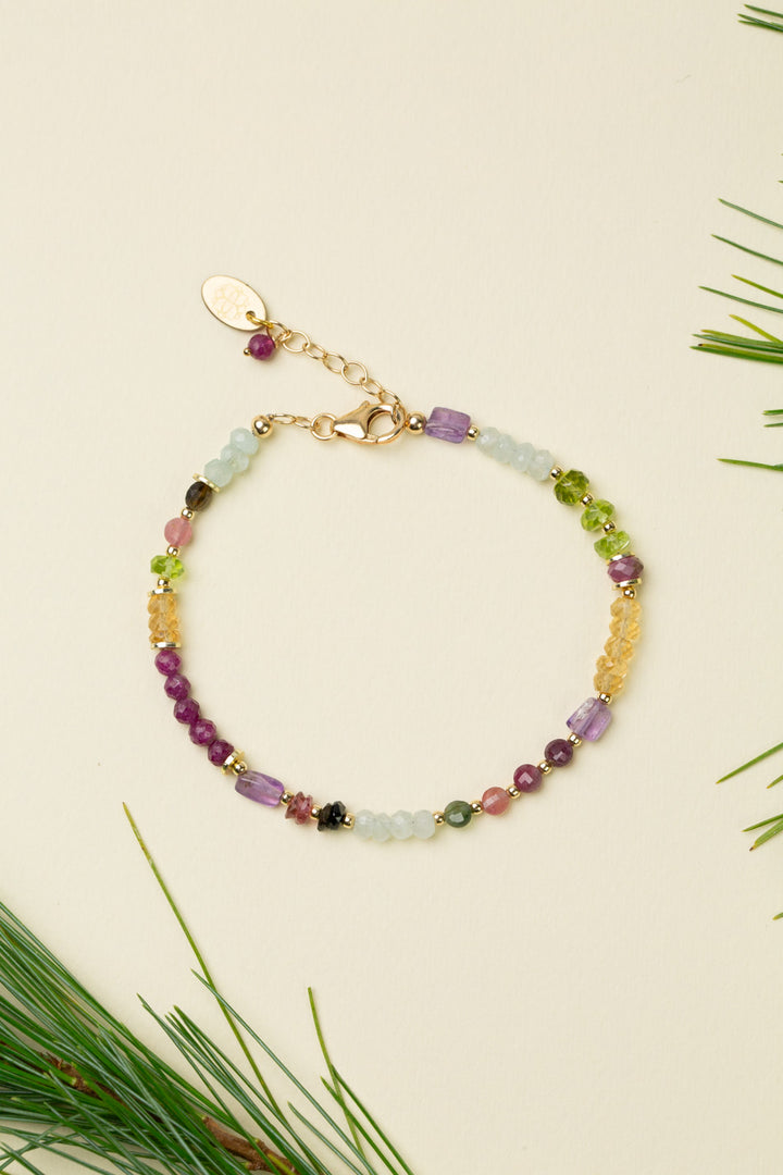 Celebrate 7.5-8.5" Aquamarine, Labradorite, Ruby, Tourmaline, Amethyst Collage Bracelet