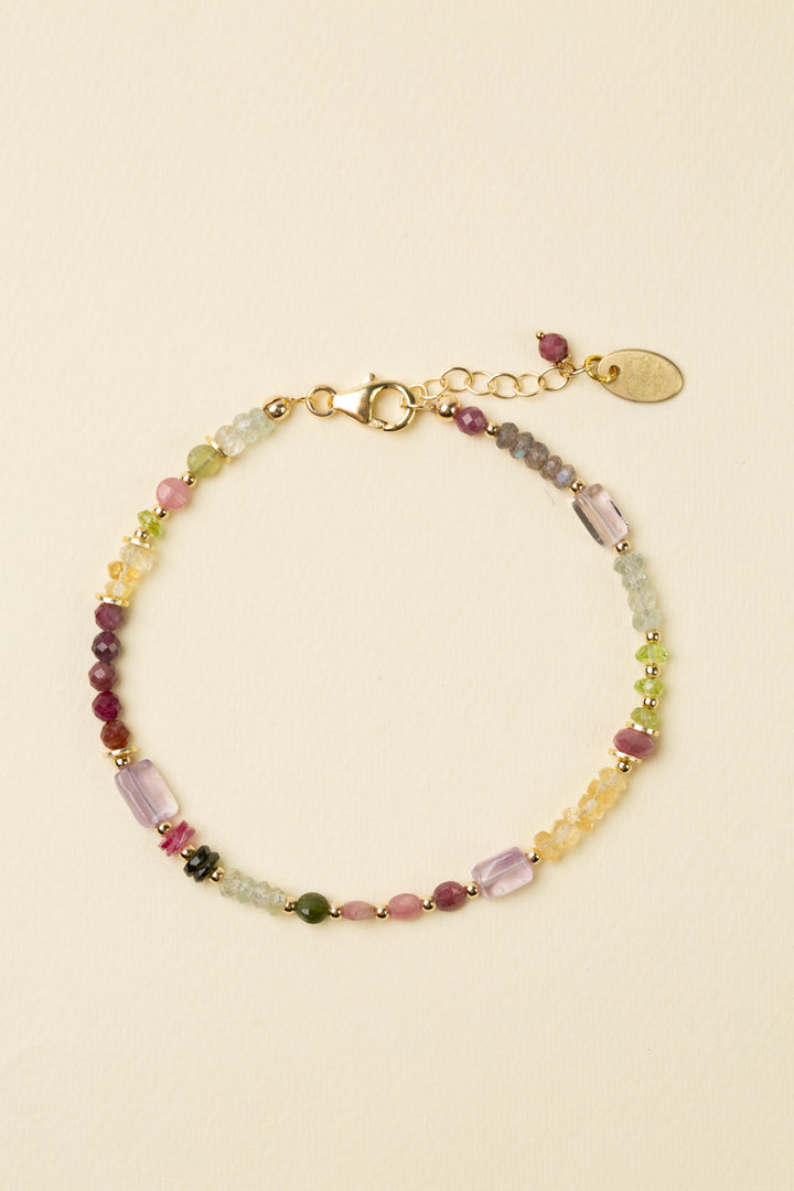 Celebrate 7.5-8.5" Aquamarine, Labradorite, Ruby, Tourmaline, Amethyst Collage Bracelet