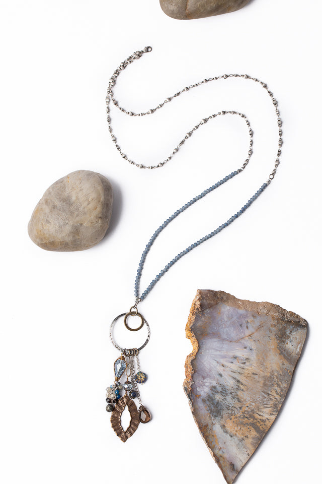Claridad 17.5 or 35" Pyrite, Labradorite, Czech Glass With Crystal Tassel Necklace