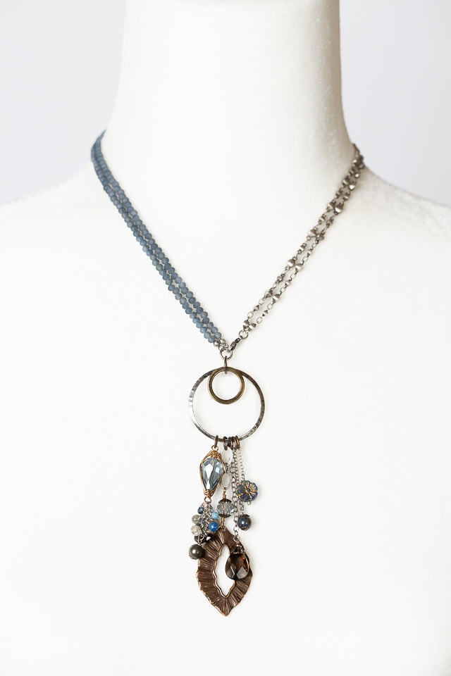 Claridad 17.5 or 35" Pyrite, Labradorite, Czech Glass With Crystal Tassel Necklace