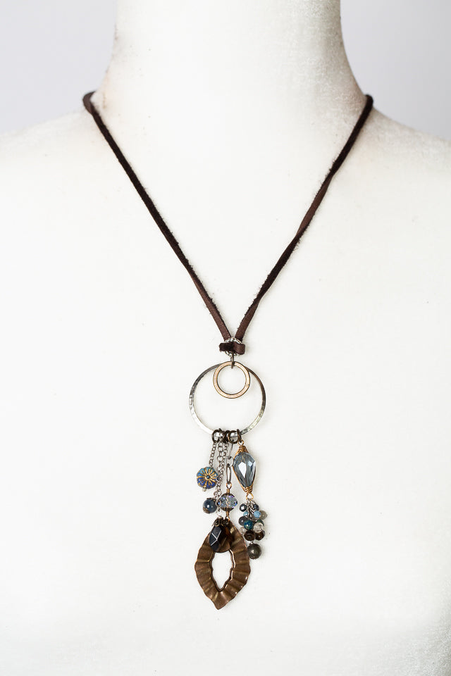 Claridad Adjustable Pyrite, Labradorite, Czech Glass With Crystal Tassel Necklace
