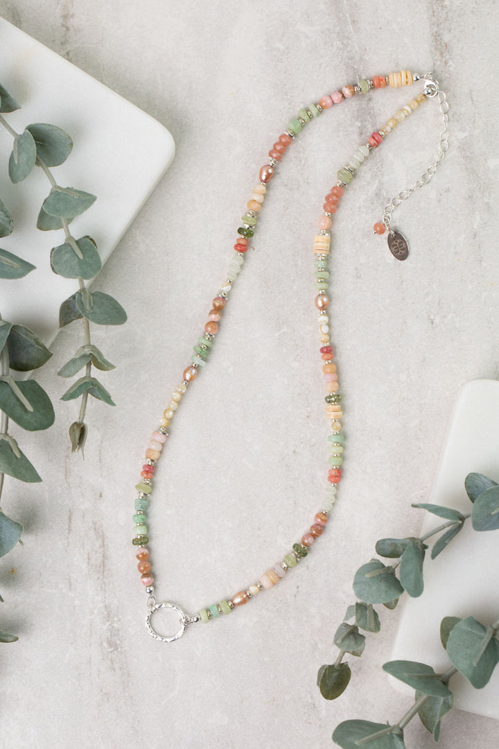 Calming Fleurs 17.5-19.5" Rhodochrosite, Pink Opal, Freshwater Pearl Collage Necklace