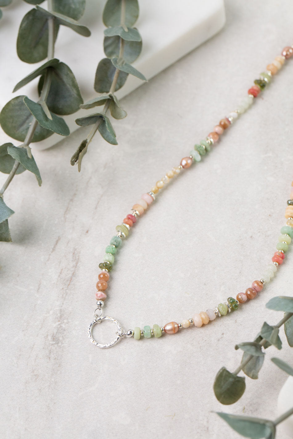 Calming Fleurs 17.5-19.5" Rhodochrosite, Pink Opal, Freshwater Pearl Collage Necklace