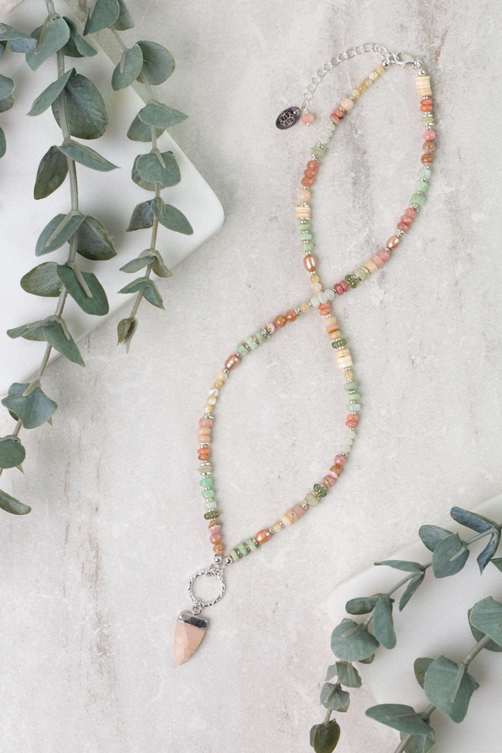 Calming Fleurs 17.5-19.5" Rhodochrosite, Pink Opal, Freshwater Pearl Collage Necklace