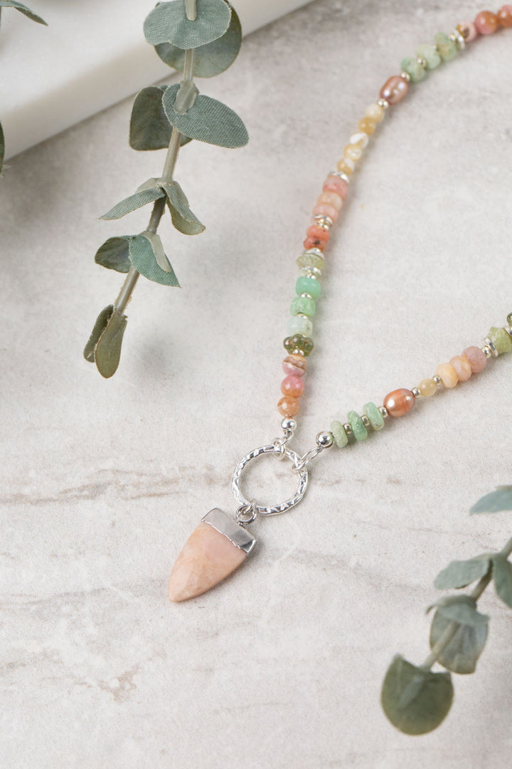 Calming Fleurs 17.5-19.5" Rhodochrosite, Pink Opal, Freshwater Pearl Collage Necklace