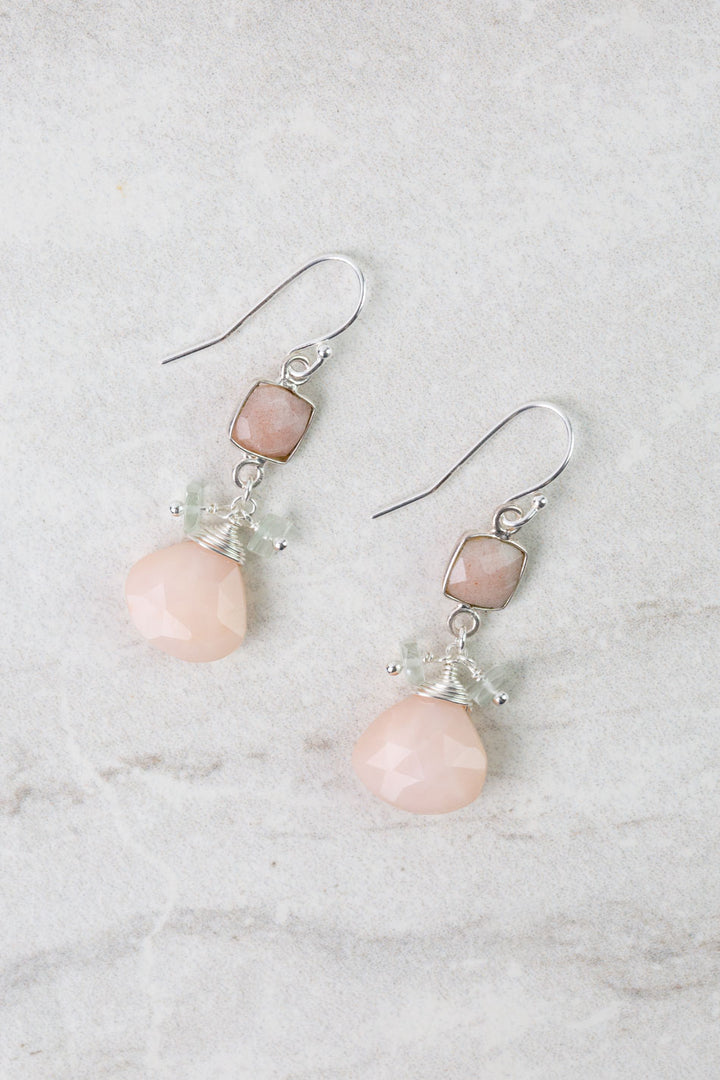 Calming Fleurs Green Amethyst, Pink Opal Statement Earrings