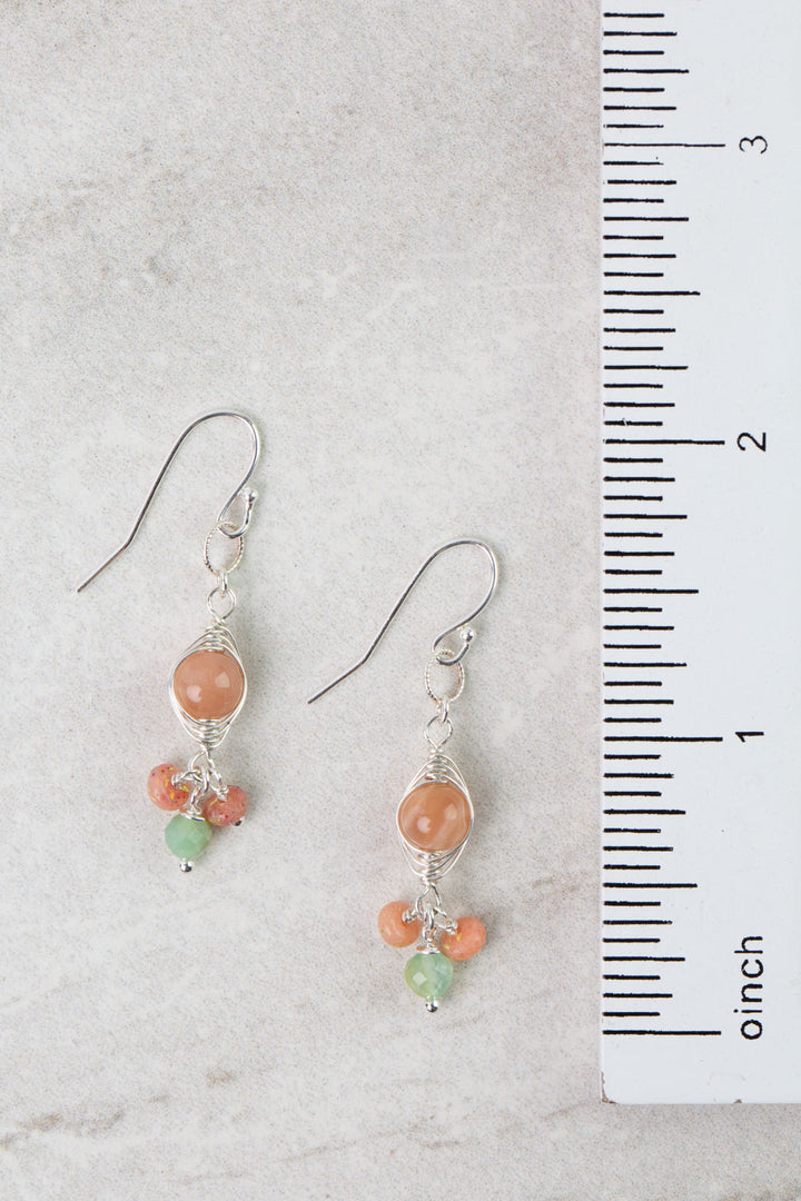 Calming Fleurs Chrysoprase, Pink Moonstone Herringbone Earrings