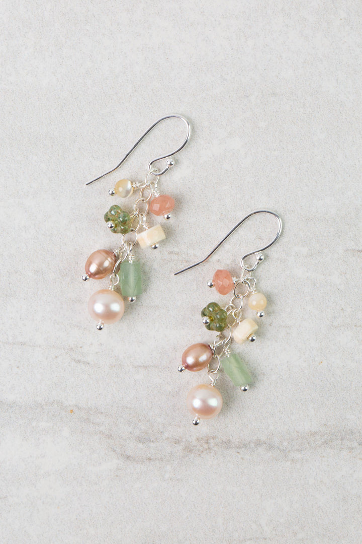 Calming Fleurs Shell, Freshwater Pearl, Czech Glass Dangle Earrings