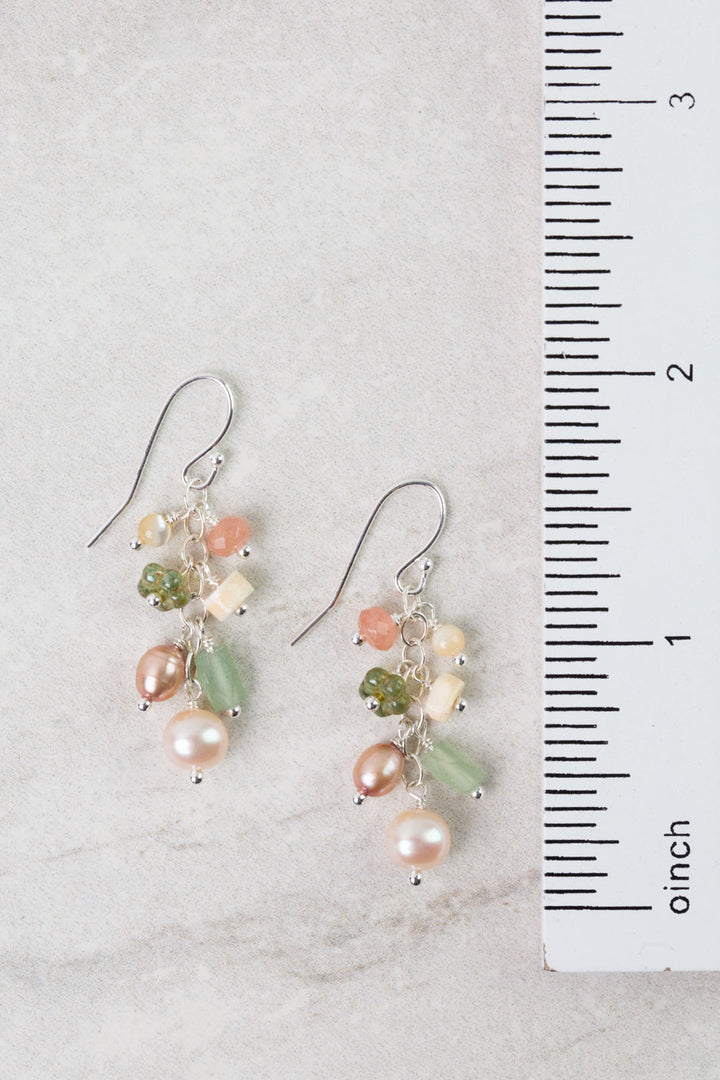 Calming Fleurs Shell, Freshwater Pearl, Czech Glass Dangle Earrings