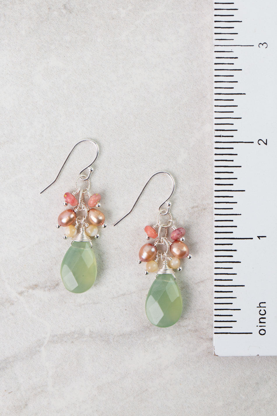 Calming Fleurs Shell, Freshwater Pearl with Prehnite Cluster Earrings