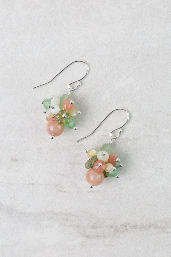 Calming Fleurs Shell, Peach Moonstone, Chrysoprase Cluster Earrings