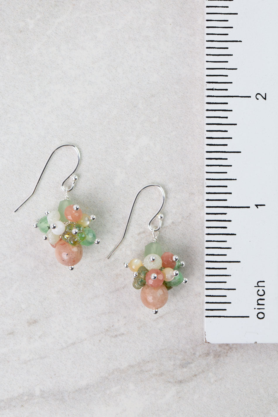 Calming Fleurs Shell, Peach Moonstone, Chrysoprase Cluster Earrings