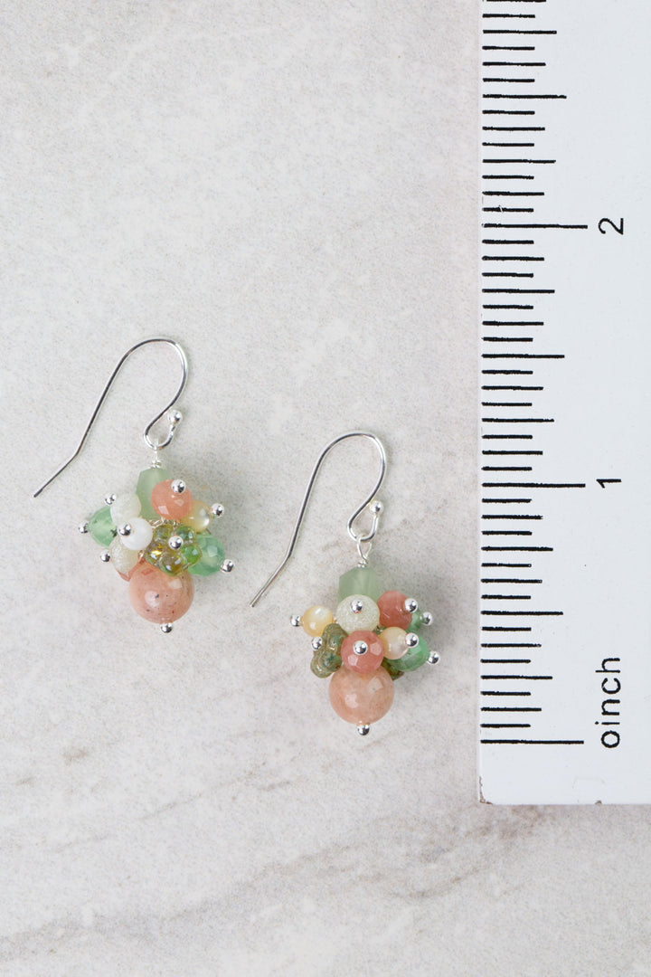 Calming Fleurs Shell, Peach Moonstone, Chrysoprase Cluster Earrings