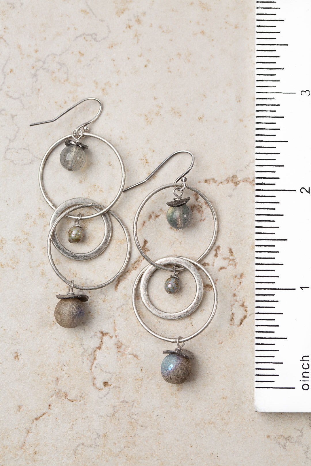 Windsor Cottage Silver and Labradorite Dangle Hoop Earrings