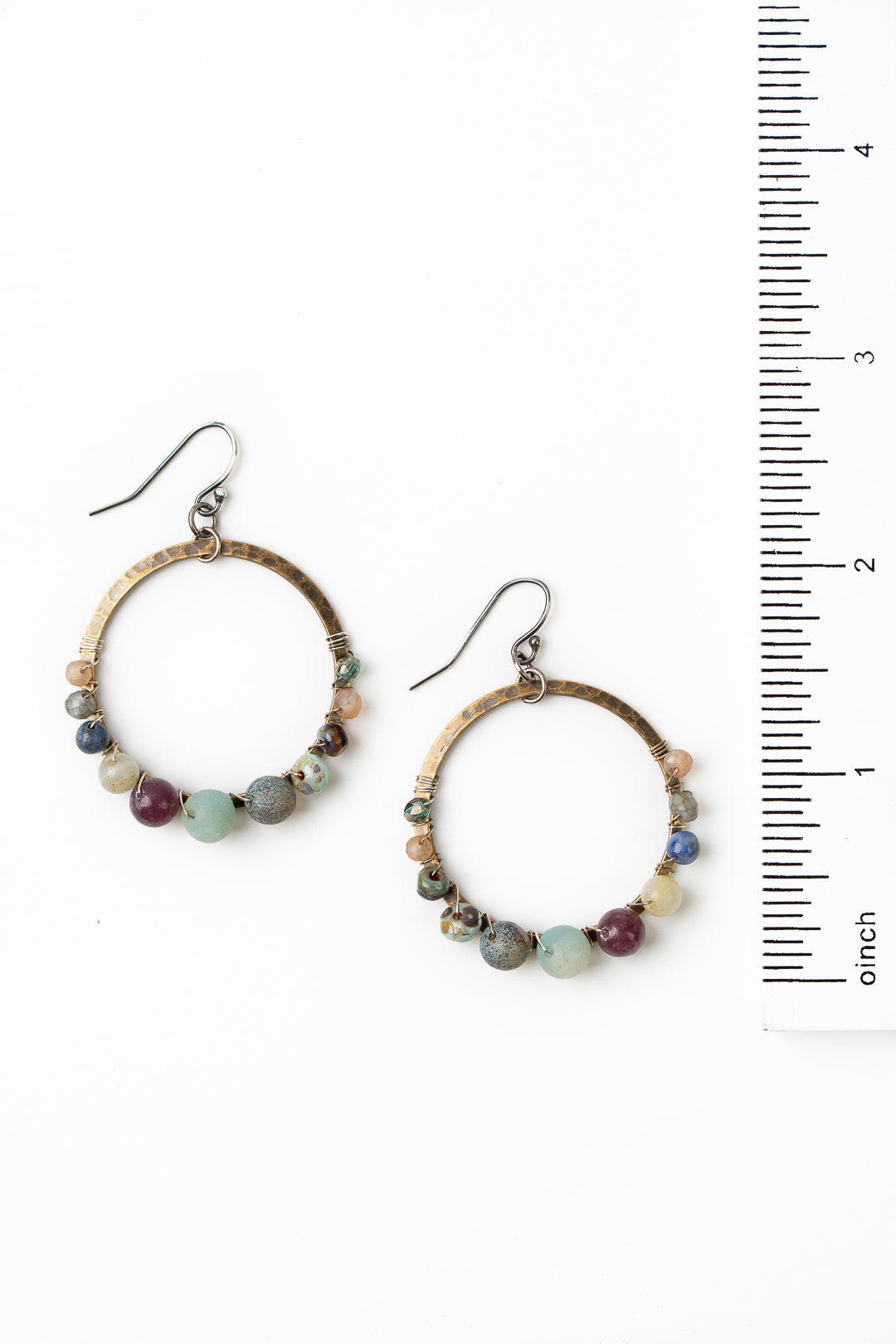 Courage Crystal, Green Aventurine, Czech Glass Hoop Earrings