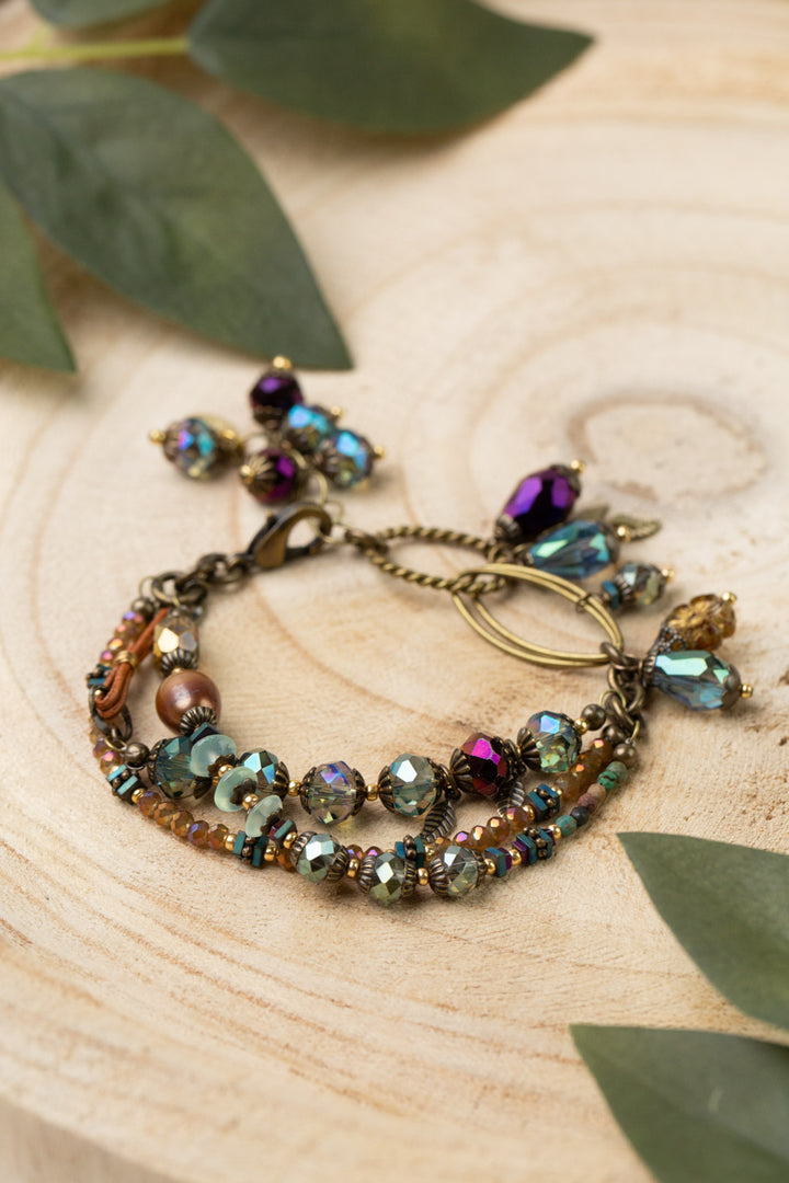 Crisp Autumn 7.5-8.5" Faceted Crystal, Czech Glass, Freshwater Pearl Multistrand Bracelet