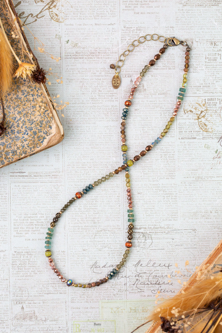 Crisp Autumn 17-19" Green Jade, Crystal, Roman Glass Collage Necklace