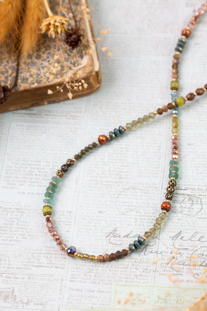 Crisp Autumn 17-19" Green Jade, Crystal, Roman Glass Collage Necklace