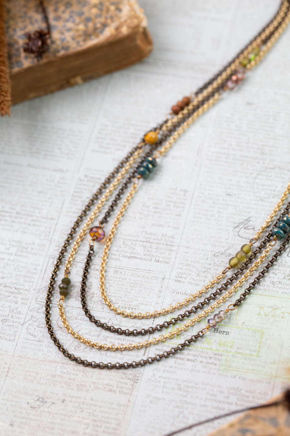 Crisp Autumn 25.5" Czech Glass, Crystal Multistrand Necklace