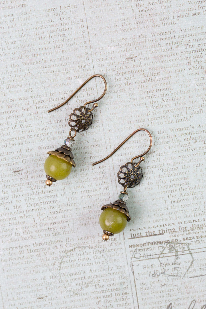 Crisp Autumn Crystal, Green Jade Statement Earrings