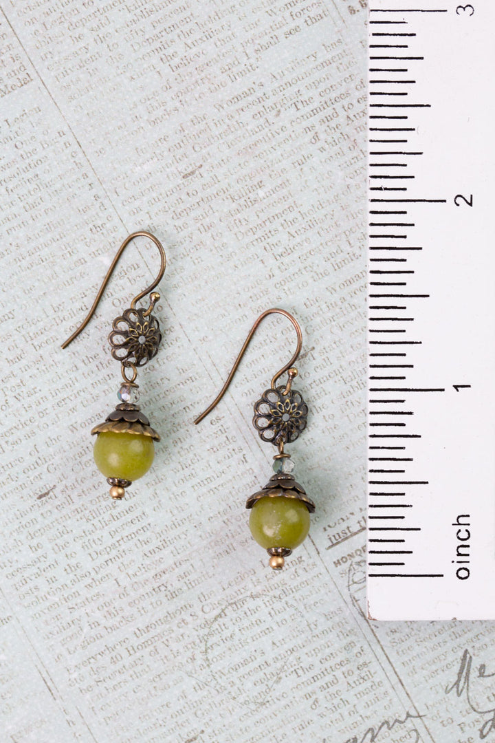 Crisp Autumn Crystal, Green Jade Statement Earrings