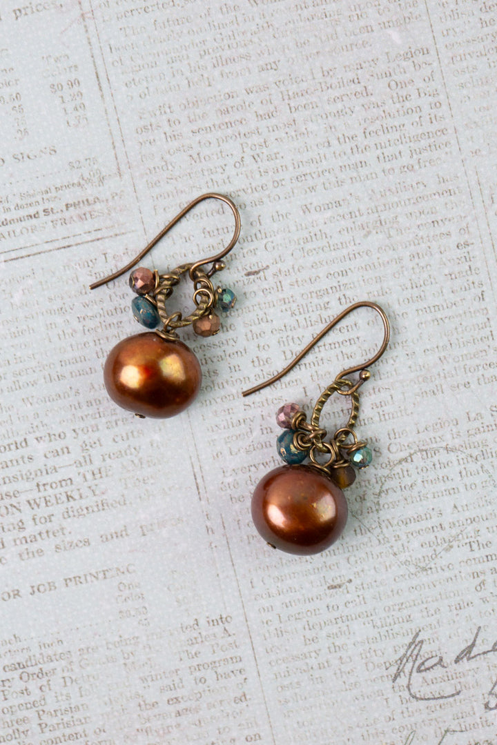 Crisp Autumn Crystal, Freshwater Pearl, Czech Glass Cluster Earrings