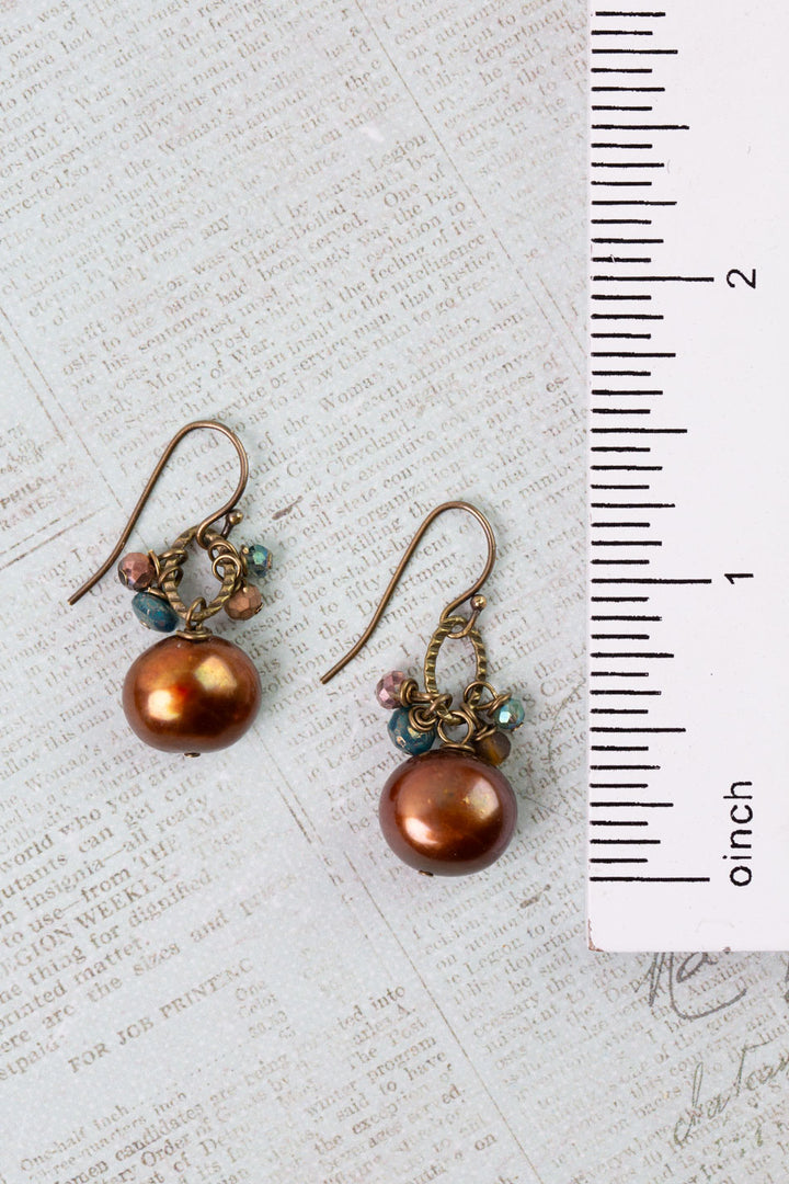 Crisp Autumn Crystal, Freshwater Pearl, Czech Glass Cluster Earrings
