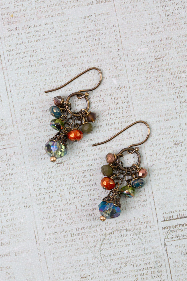 Crisp Autumn Czech Glass, Crystal Cluster Earrings