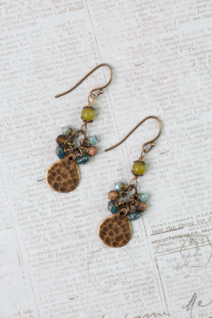 Crisp Autumn Czech Glass, Crystal, Green Jade Dangle Earrings