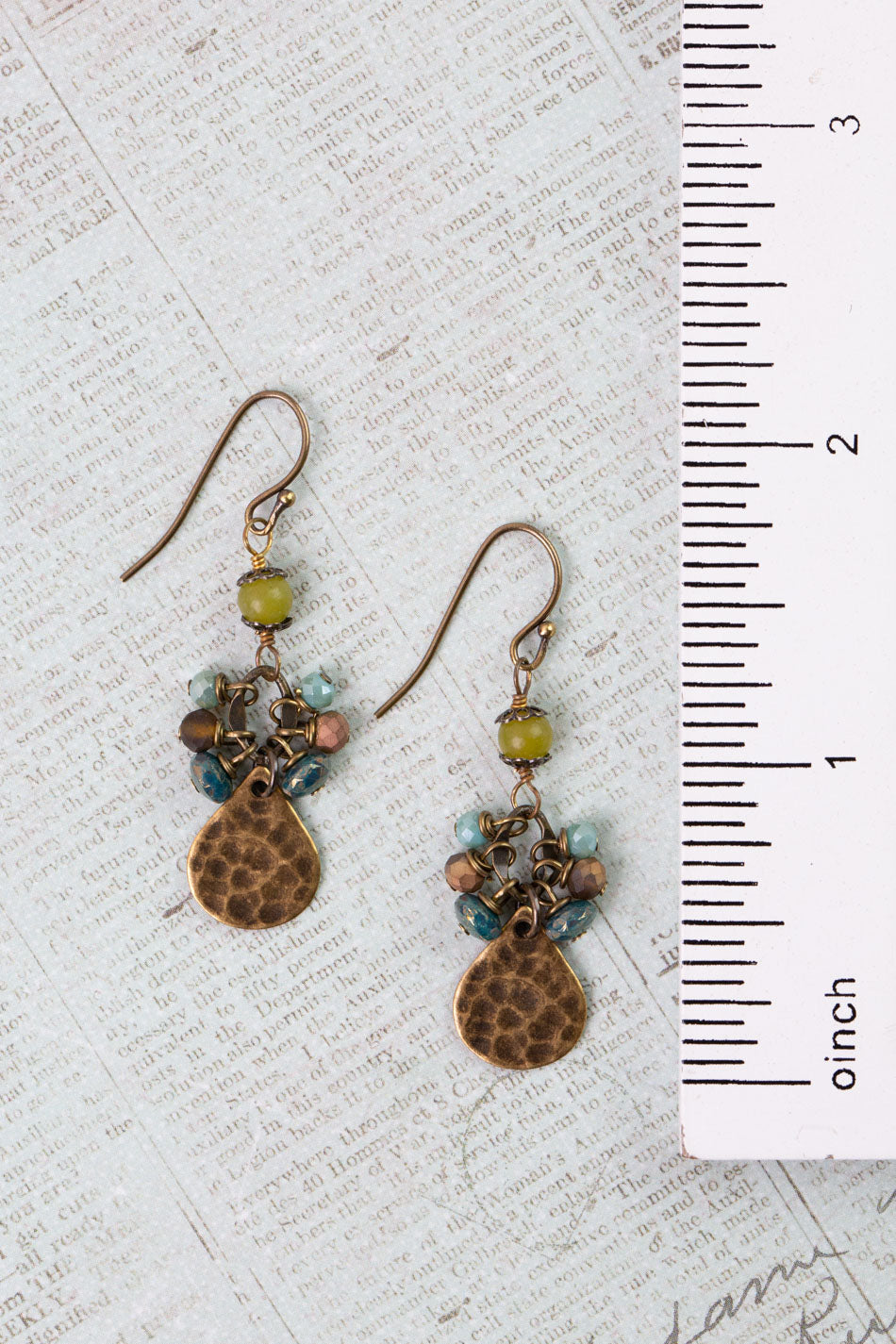 Crisp Autumn Czech Glass, Crystal, Green Jade Dangle Earrings