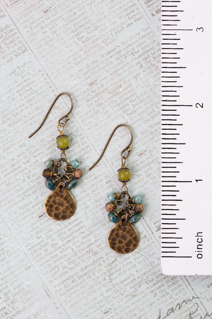 Crisp Autumn Czech Glass, Crystal, Green Jade Dangle Earrings