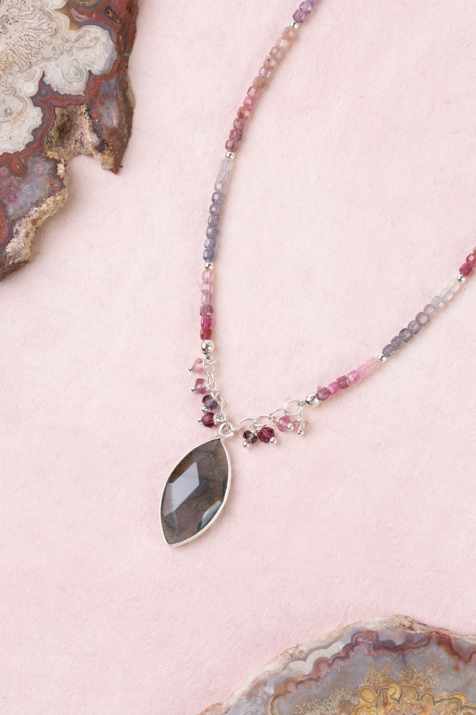 Celestial 20-22" Spinel With Labradorite Bezel Statement Necklace
