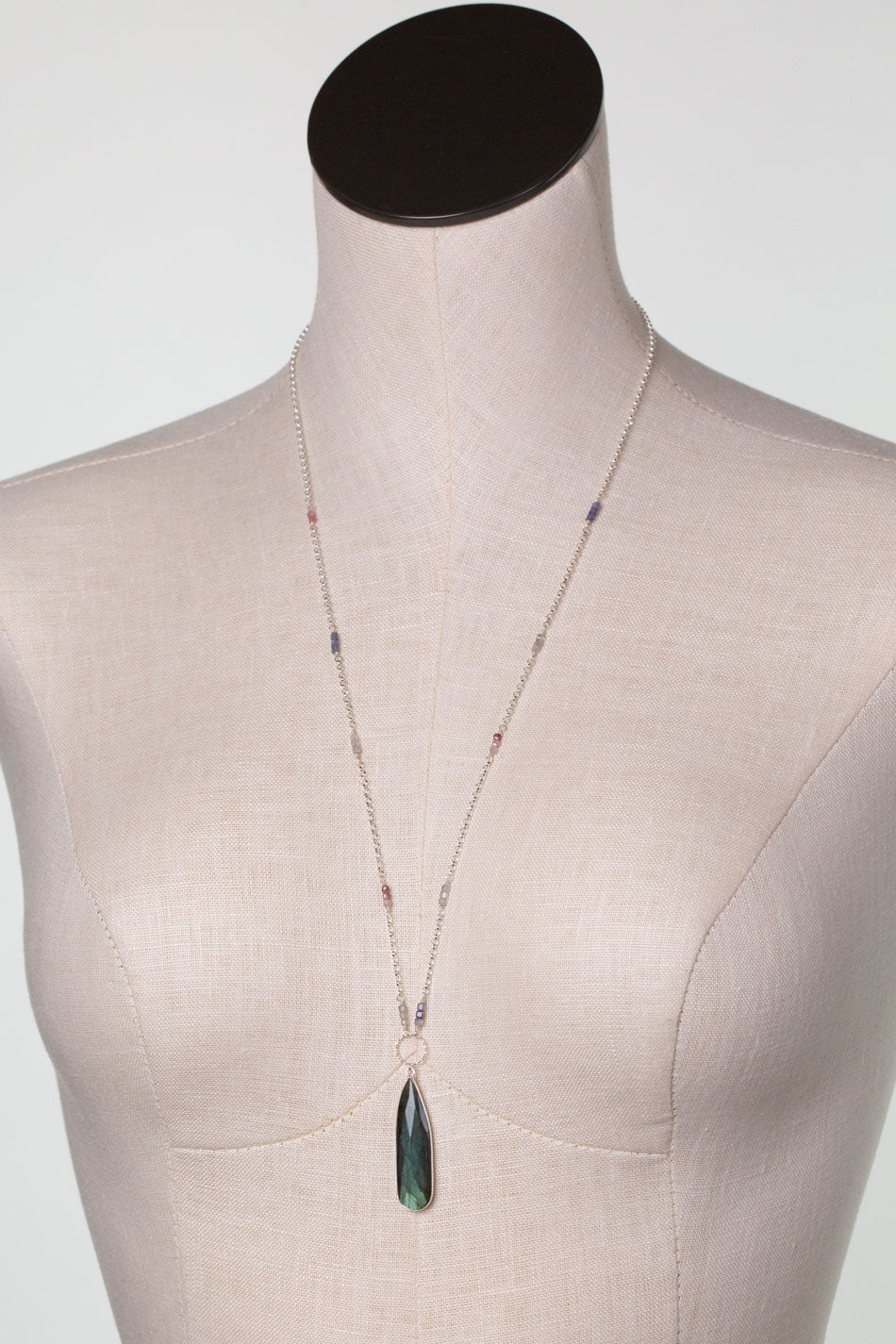 Celestial 26.5-28.5" Spinel With Labradorite Bezel Focal Statement Necklace