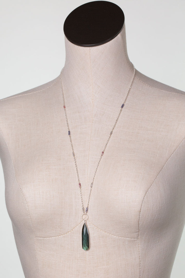 Celestial 26.5-28.5" Spinel With Labradorite Bezel Focal Statement Necklace