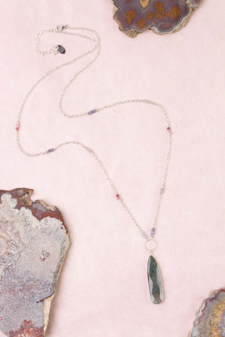 Celestial 26.5-28.5" Spinel With Labradorite Bezel Focal Statement Necklace