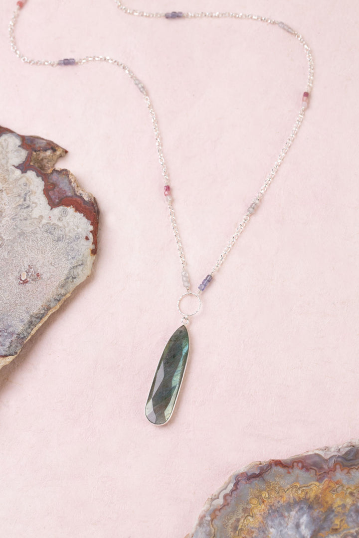 Celestial 26.5-28.5" Spinel With Labradorite Bezel Focal Statement Necklace
