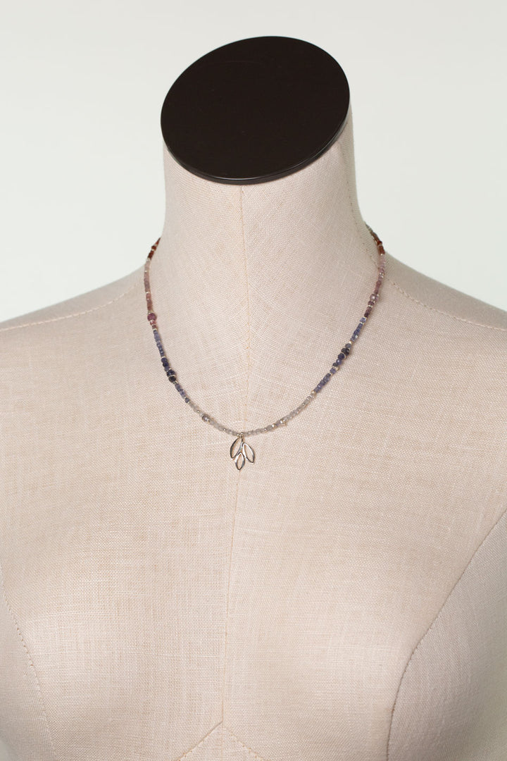 Celestial 16-18" Spinel With Silver Leaf Drop Simple Necklace