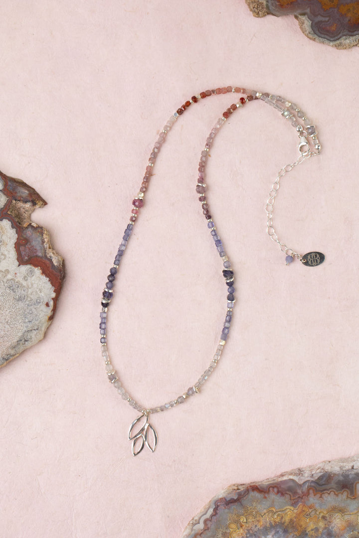 Celestial 16-18" Spinel With Silver Leaf Drop Simple Necklace