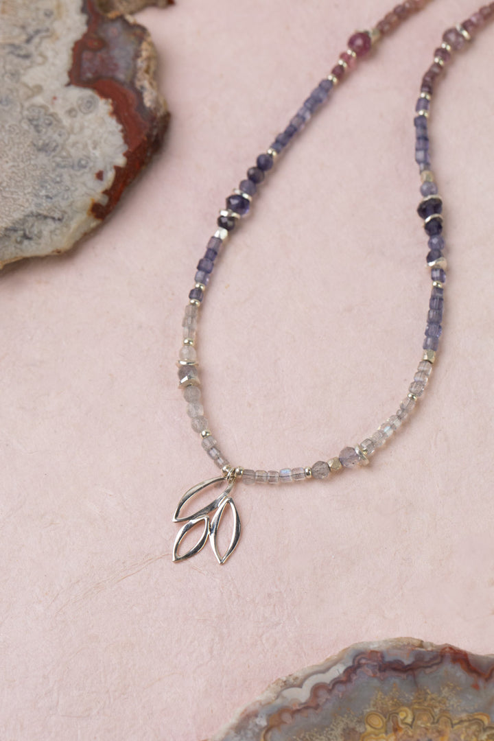 Celestial 16-18" Spinel With Silver Leaf Drop Simple Necklace