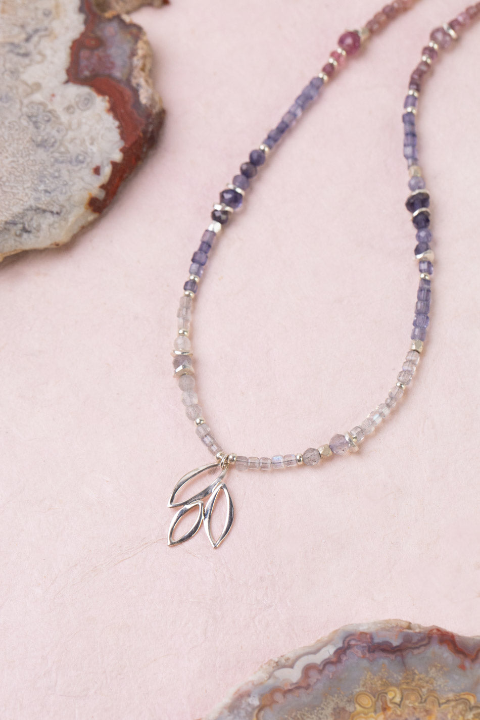 Celestial 16-18" Spinel With Silver Leaf Drop Simple Necklace