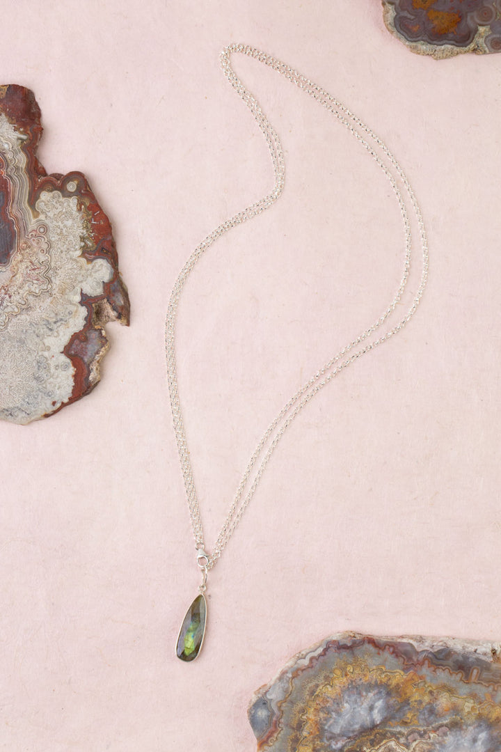 Celestial 20 or 40" Labradorite Teardrop Bezel Simple Necklace