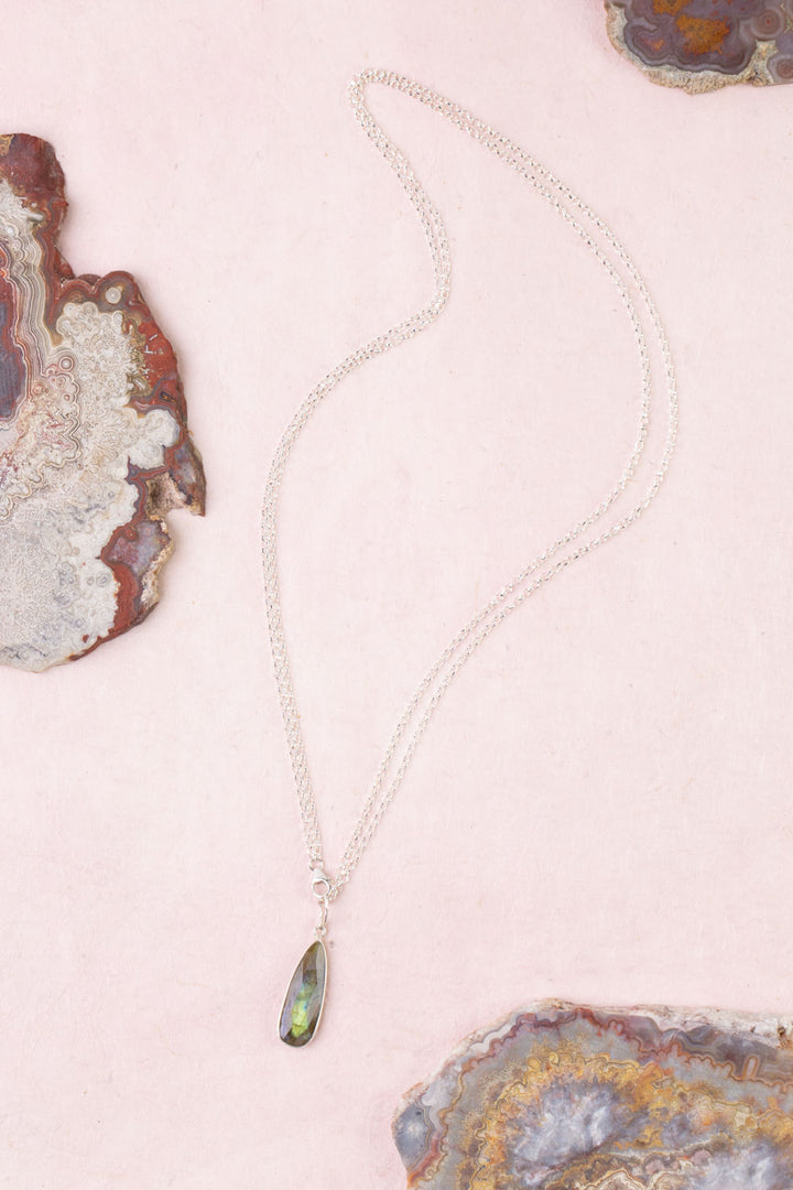 Celestial 20 or 40" Labradorite Teardrop Bezel Simple Necklace