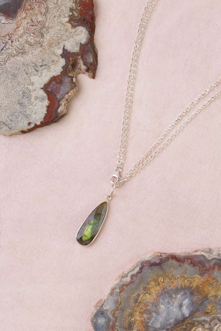 Celestial 20 or 40" Labradorite Teardrop Bezel Simple Necklace