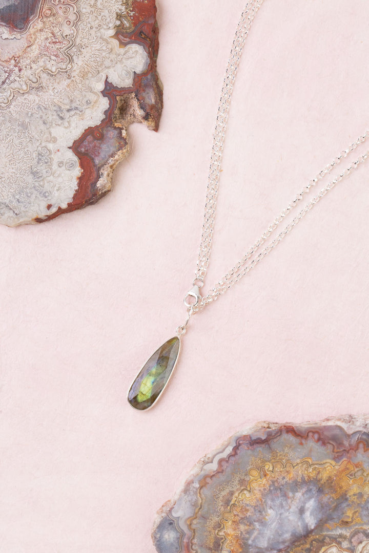 Celestial 20 or 40" Labradorite Teardrop Bezel Simple Necklace